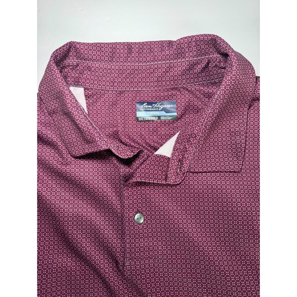 Ben Hogan Performance Golf Polo Shirt Men 3XL Burgundy Micro Print Stretch